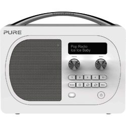 Pure Evoke D4 Glacier White - Portable Digital and FM Radio with Bluetooth Clock and Duo Alarm